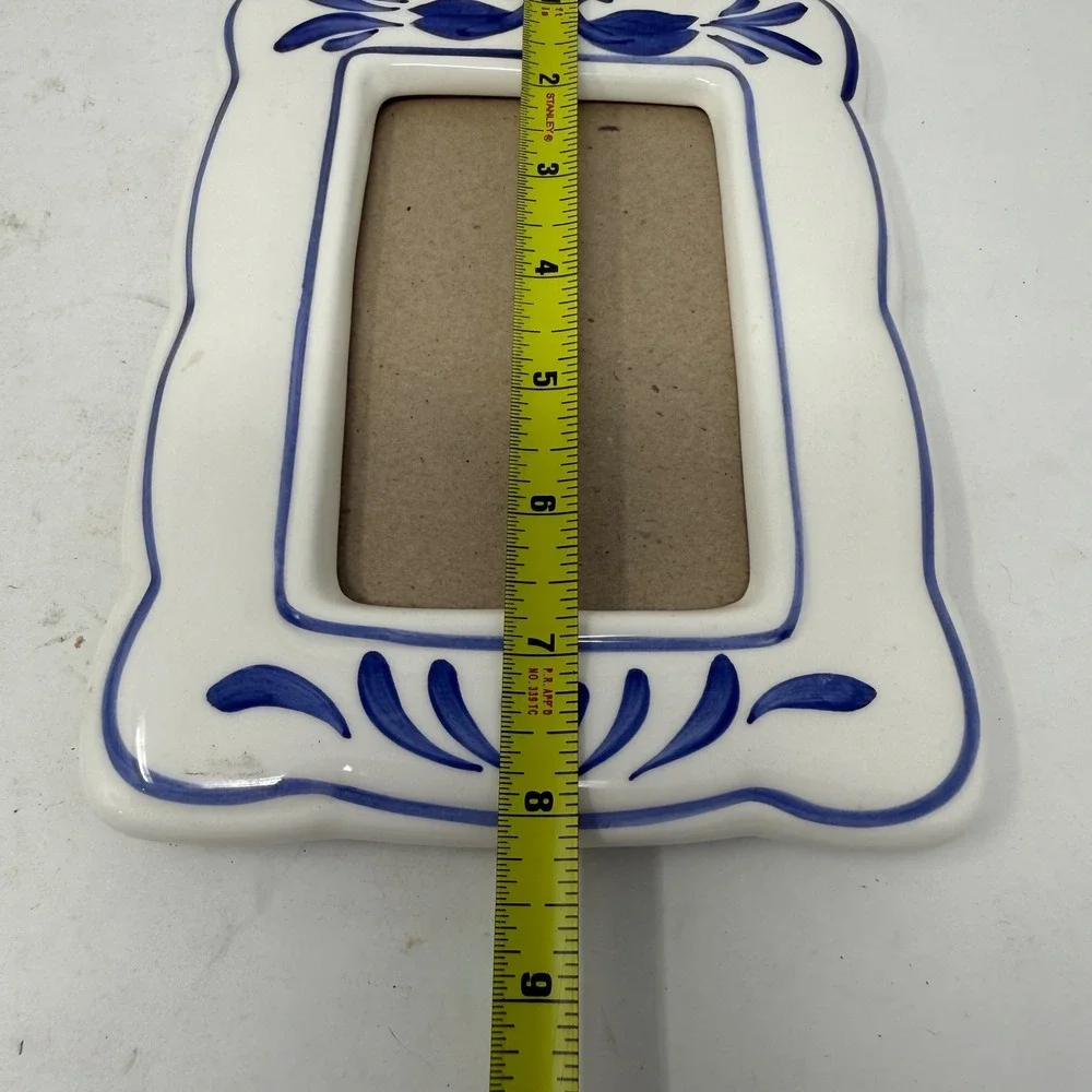 Vintage 1984 Fetco Ceramic Picture Frame Blue White Bird Floral 49335 5x3.5